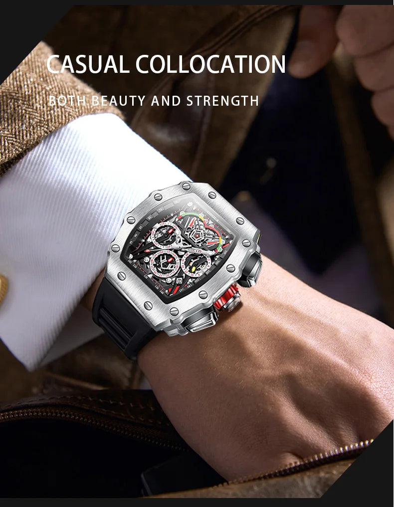 Stainless Steel Automatic Mechanical Watch with Unique Design for Men