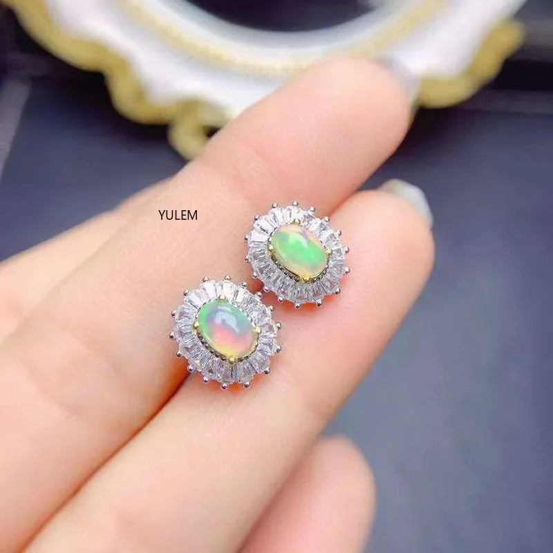 925 Sterling Silver Natural Opal Earrings (4x6mm)