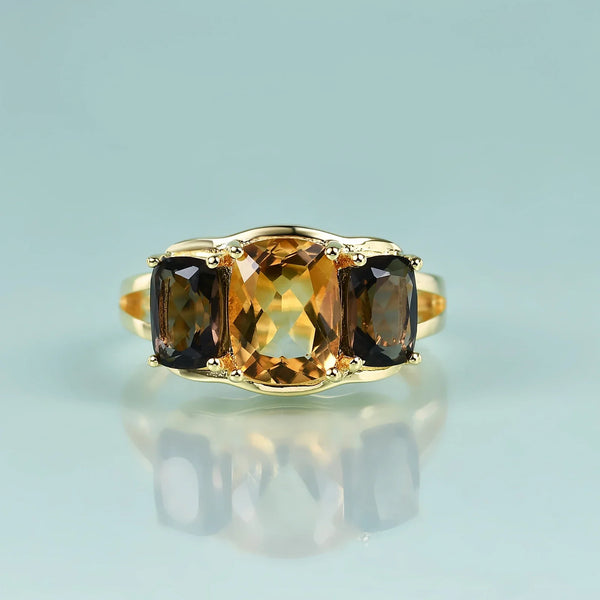 925 Sterling Silver Smoky Quartz & Citrine Three-Stone Engagement Ring for Her