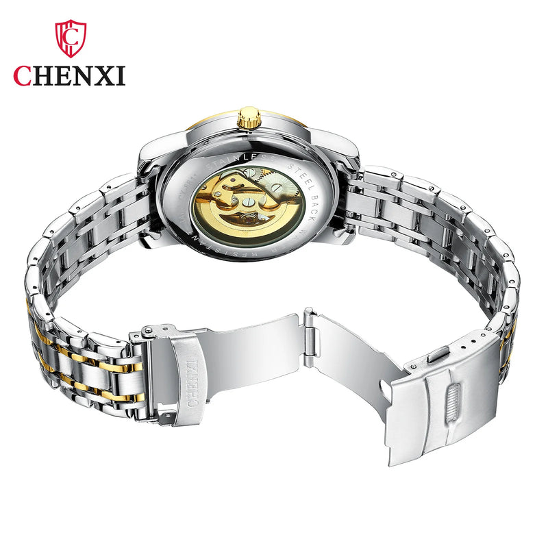 Stainless Steel Hollow Automatic Self-Wind Luminous Mechanical Watch for Men