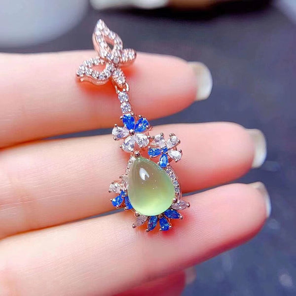 S925 Silver Natural Topaz/Graptolite/Citrine/Olivine Pendant Necklace for Women