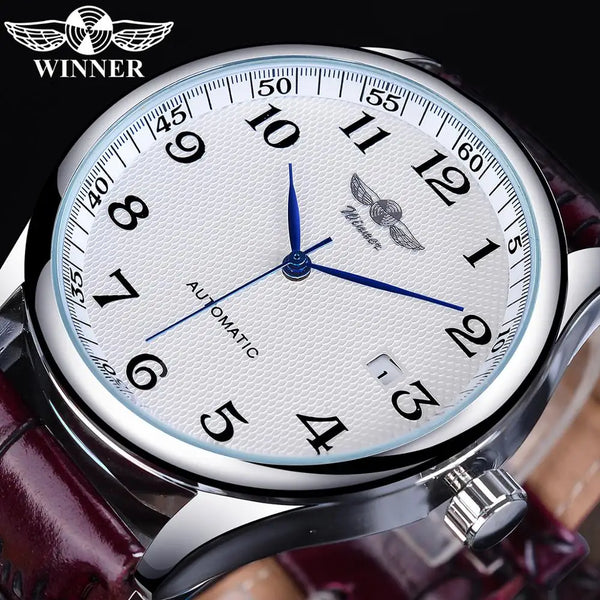 Stainless Steel Leather Blue Automatic Mechanical Watches for Men