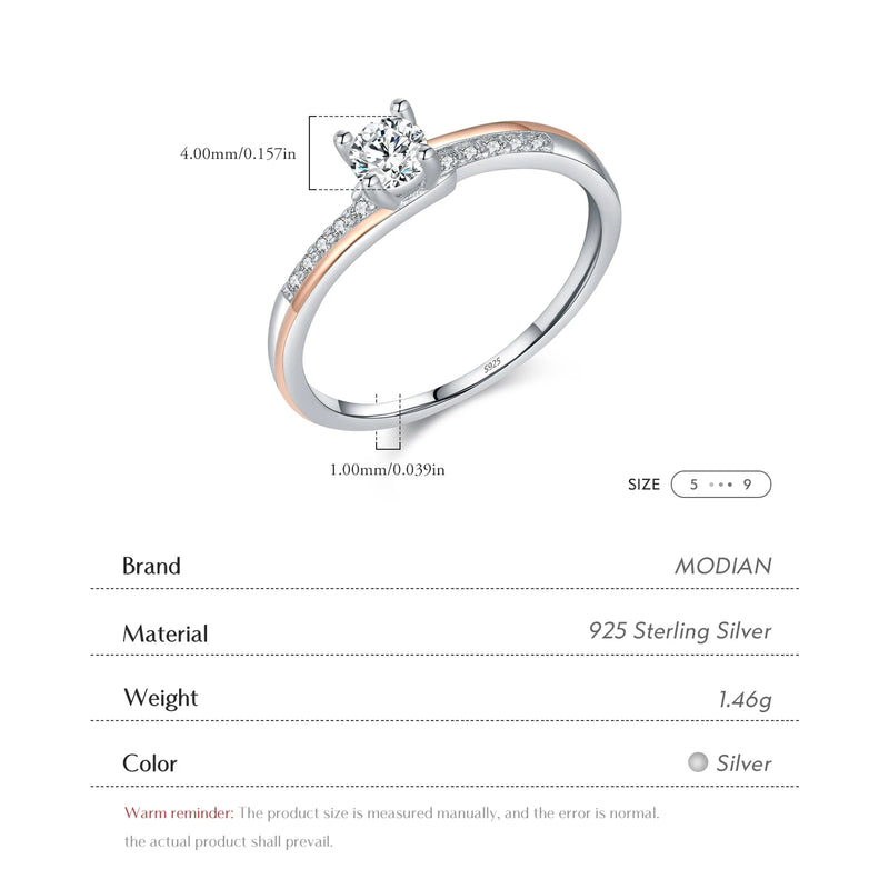 Sterling Silver Rose Gold Tone Line Design Ring for Women