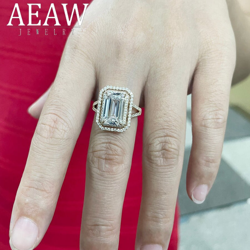 14k Yellow Gold 5.00ct Lab Grown Diamond Emerald Cut Engagement Ring for Her