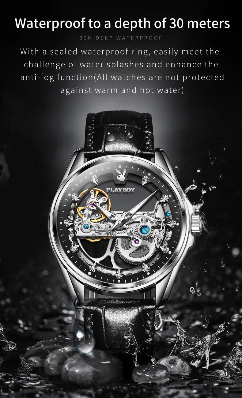 Stainless Steel Skeleton Automatic Mechanical Watch for Men