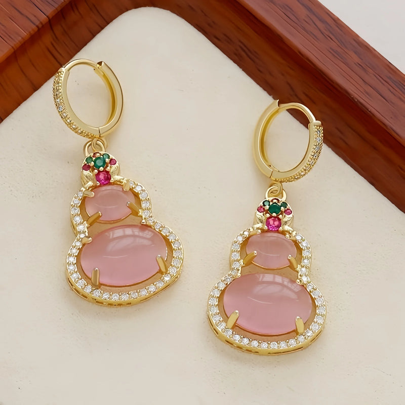 Gold-Plated Calabash Opal Dangle Earrings for Women