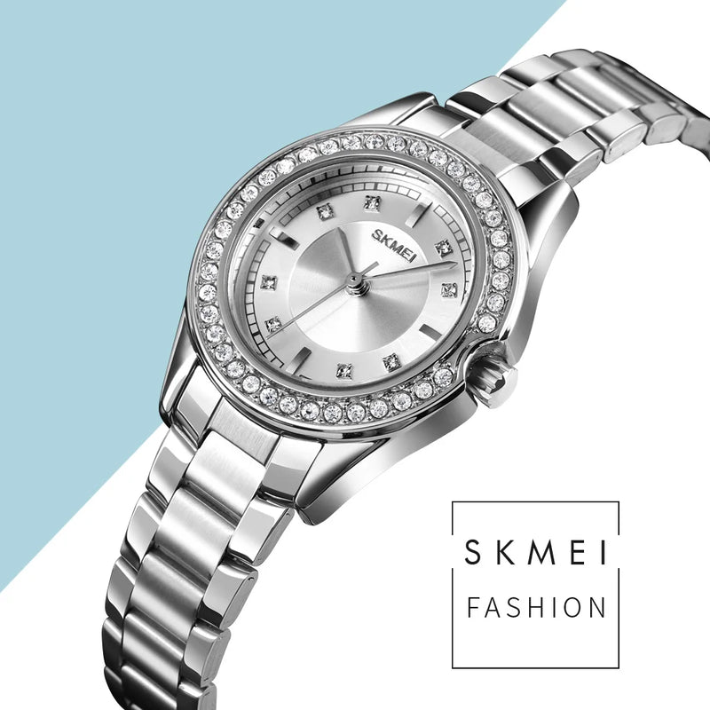 SKMEI 1534 Lady Watches Waterproof Stainless Steel Strap reloj mujer Fashion Women Quartz Watch Innovative Diamond Wristwatches