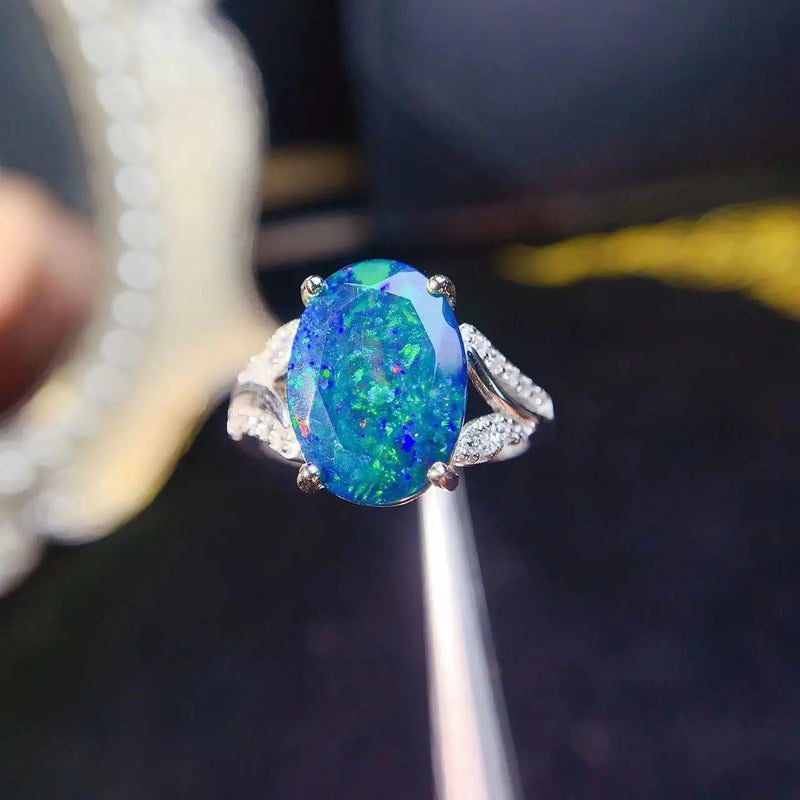 925 Sterling Silver Black Opal Ring for Women and Men