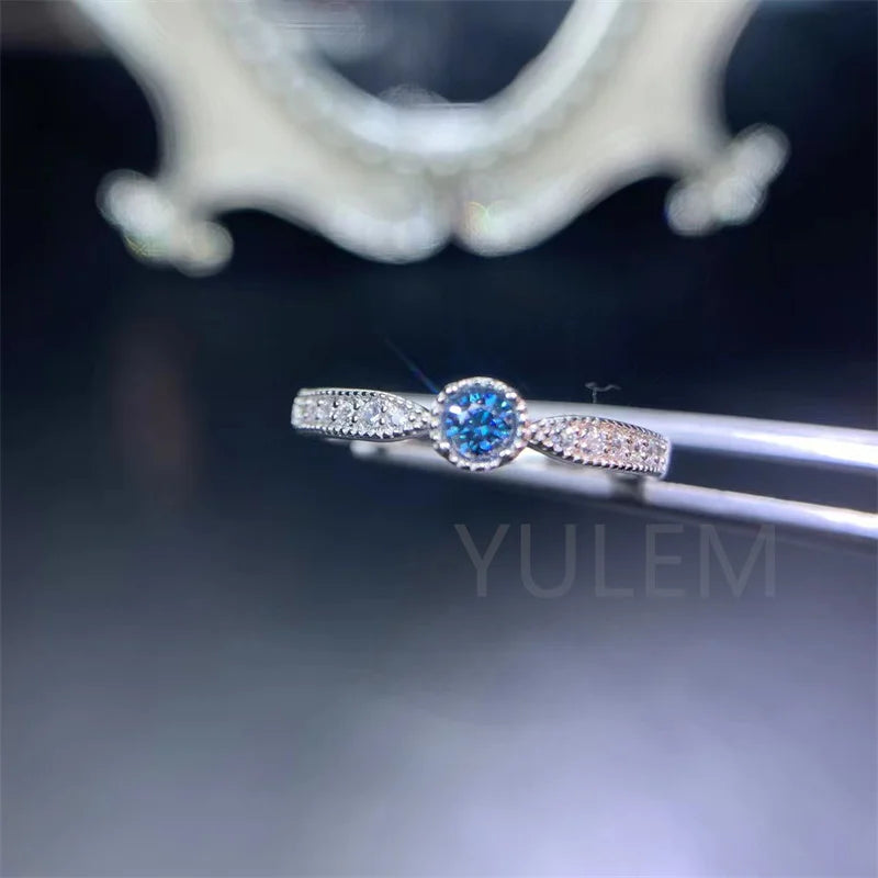 925 Silver Blue Moissanite Ring for Women