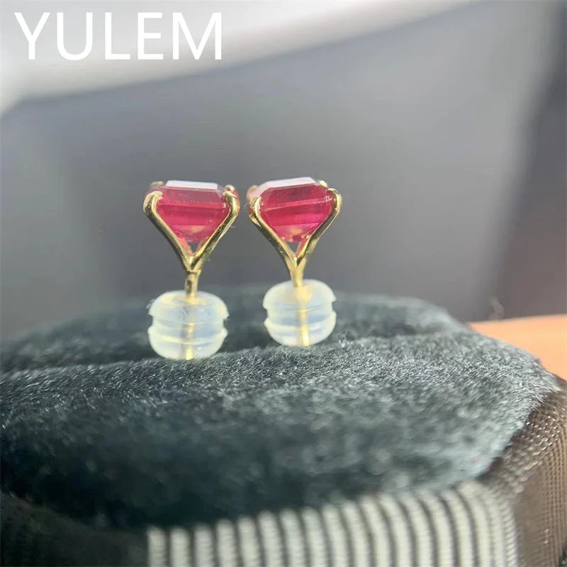 18K Yellow Gold Ruby Diamond Stud Earrings for Women