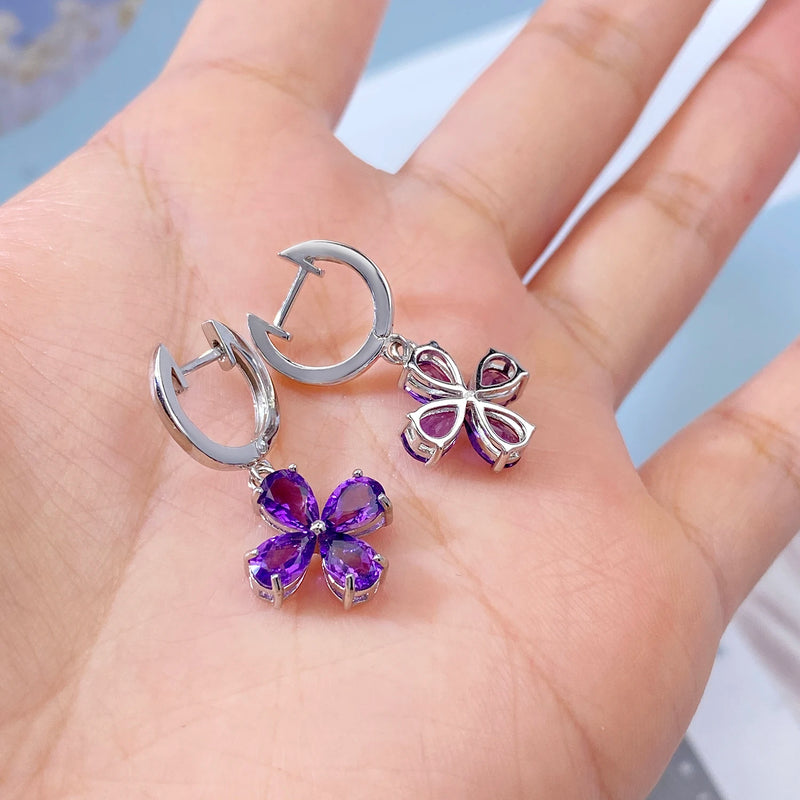 Sterling Silver Amethyst Flower Drop Earrings for Women