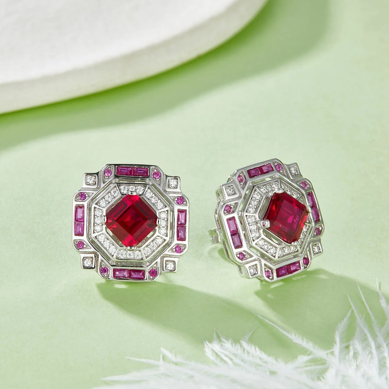 Sterling Silver 2.40 CTTW Emerald Sapphire Ruby Diamond Gemstone Earrings for Women