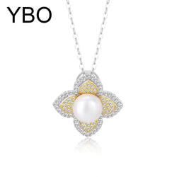 Sterling Silver Freshwater Pearl Necklace with Flower Pendant for Women