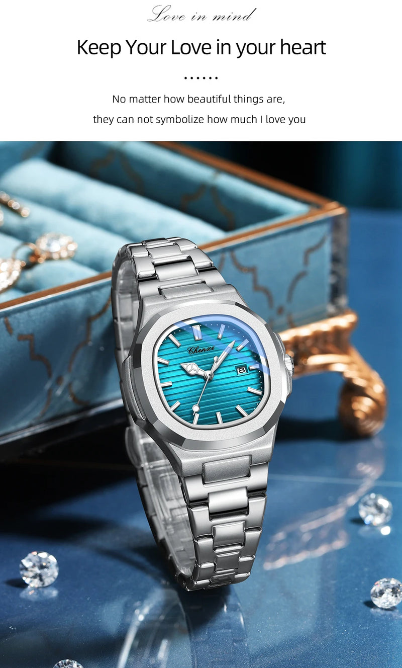 Stainless Steel Silver-Tone Quartz Wristwatch for Women