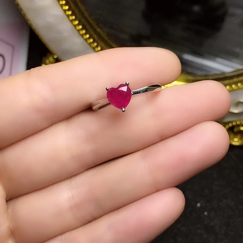 925 Sterling Silver Heart Shape Ruby Ring for Women