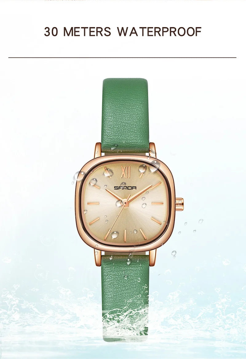 Stainless Steel Leather Mesh Quartz Watch for Women