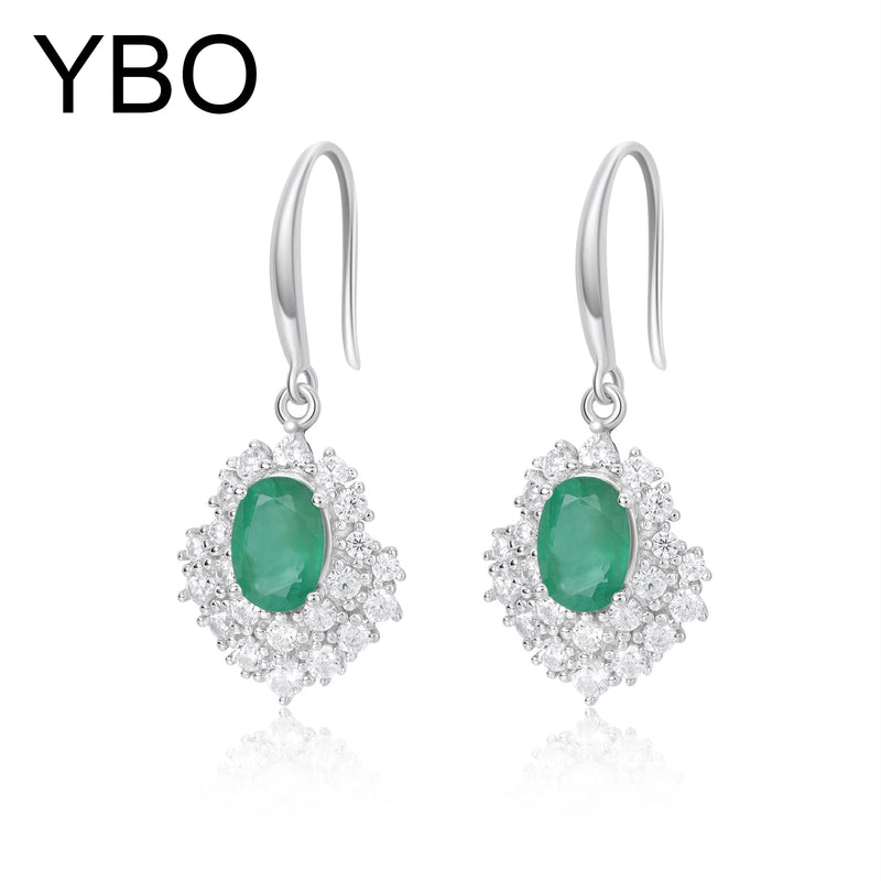 925 Sterling Silver Emerald Drop Earrings