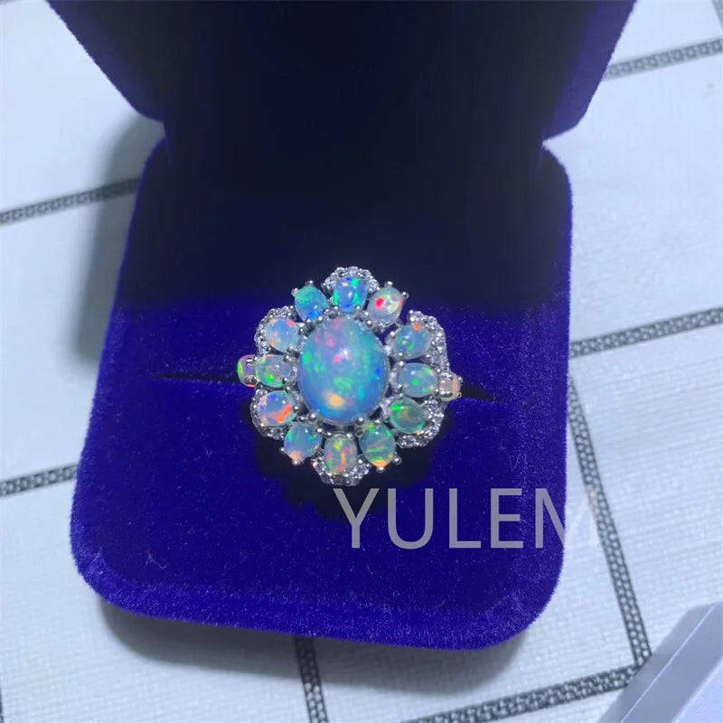 Sterling Silver Opal Flower Ring for Girl