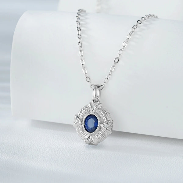 Sterling Silver Natural Sapphire Pendant Necklace For Women