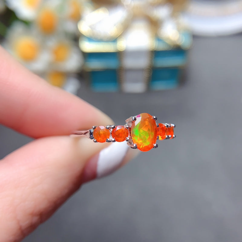 Sterling Silver Micro Orange Opal Ring (5x7mm)