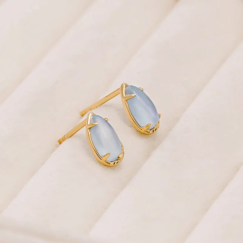 925 Sterling Silver Gold Vermeil Aquamarine Stud Earrings for Women