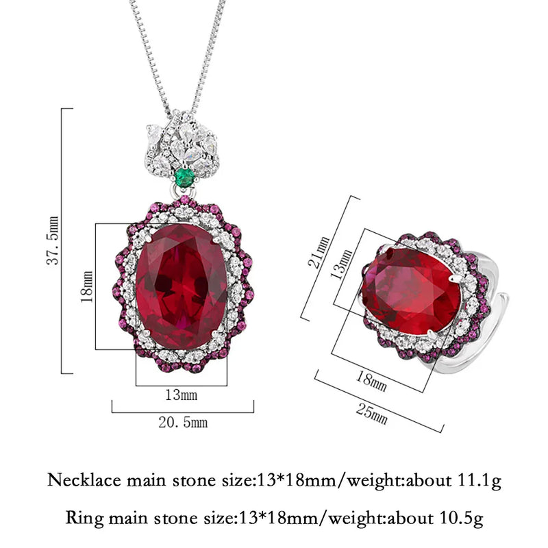 Sterling Silver Sapphire Ruby Pendant Necklace & Ring Set for Women