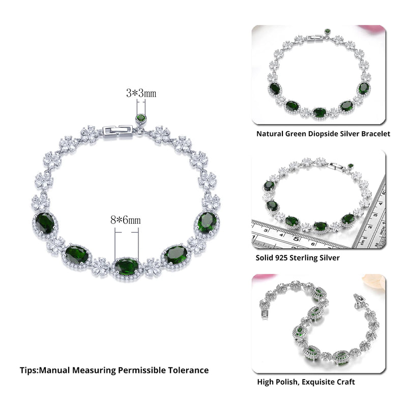 Sterling Silver Chrome Diopside Bracelet, 6.80 Carats for Women