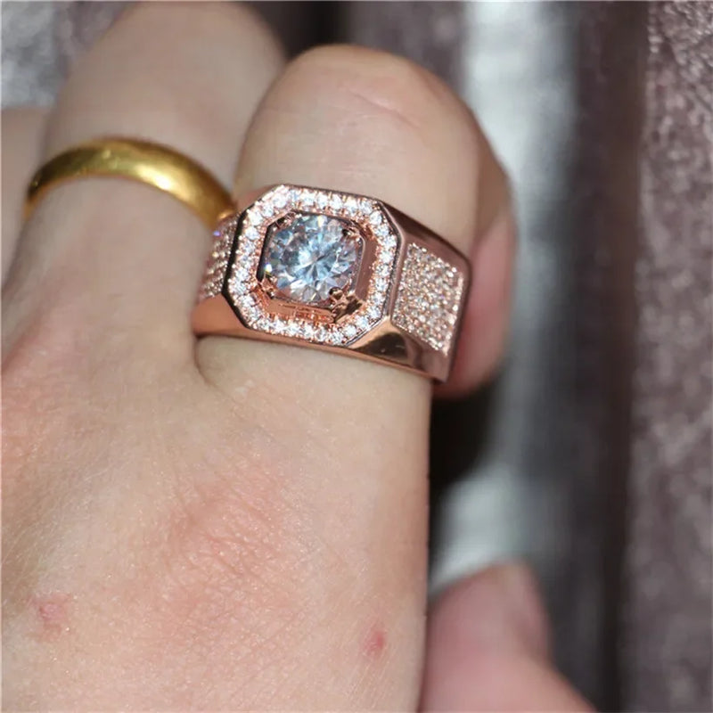 Sterling Silver & Rose Gold 1.50ctw Diamond & Cubic Zirconia Ring for Men