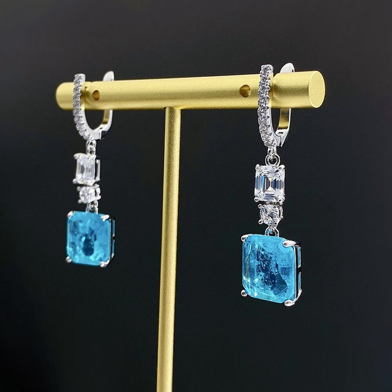 Sterling Silver Emerald Paraiba Tourmaline Drop Dangle Earrings for Women