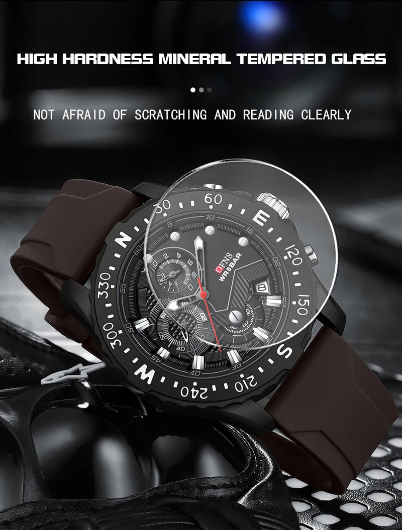 Stainless Steel Military Quartz Chronograph Wristwatch for Men