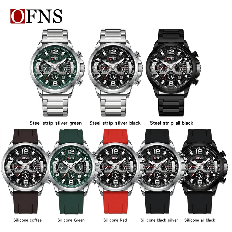 Stainless Steel Classic Multifunction Quartz Automatic Date Chronograph Watch for Men