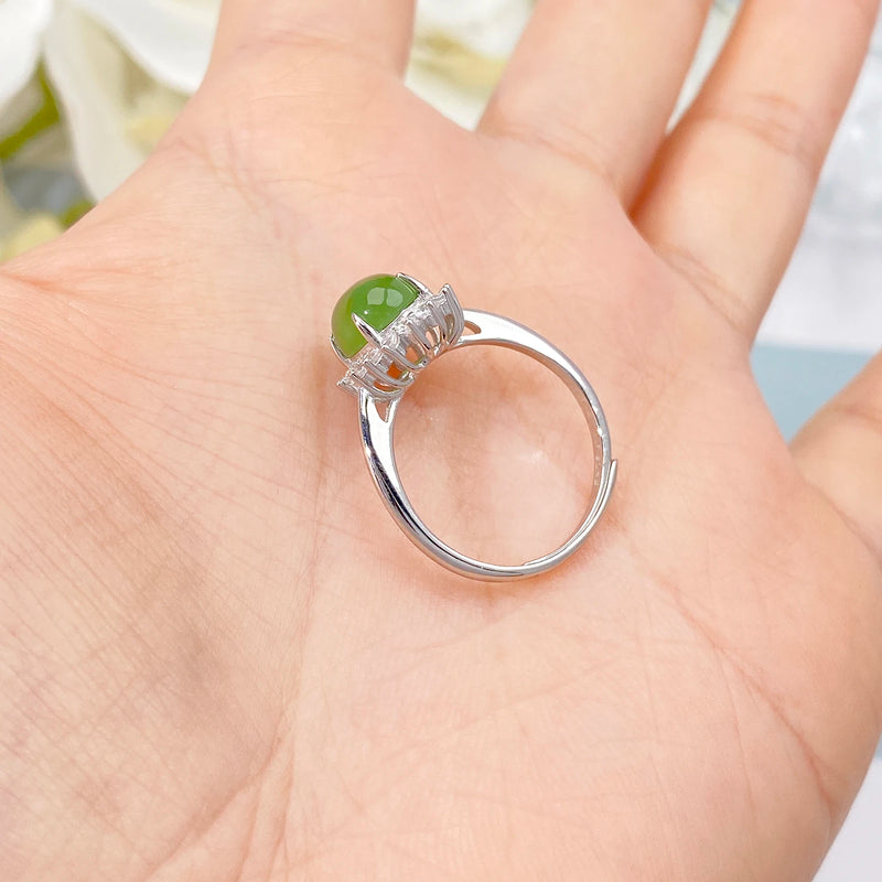 925 Sterling Silver Green Jasper cz Ring for Women