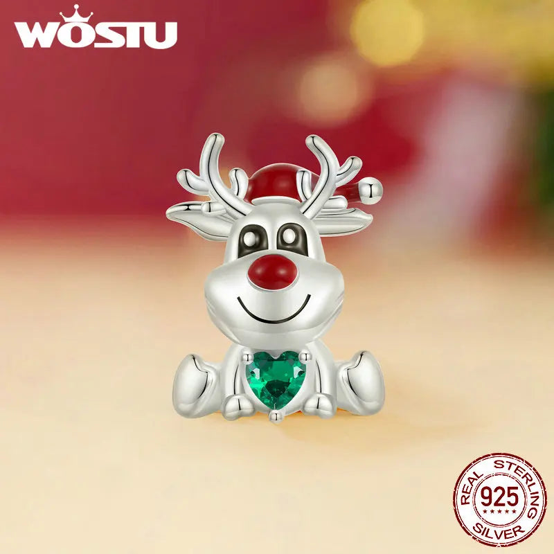 925 Sterling Silver Christmas Tree, Elk, Snowflake, Snowman, Puppy, and Cat Pendant for DIY Bracelet or Necklace