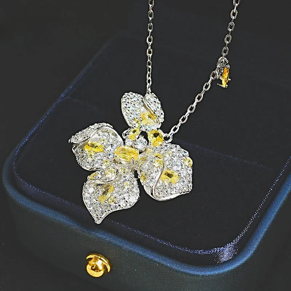 925 Sterling Silver Yellow Diamond Pendant Set for Women