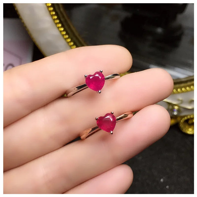 925 Sterling Silver Heart Shape Ruby Ring for Women