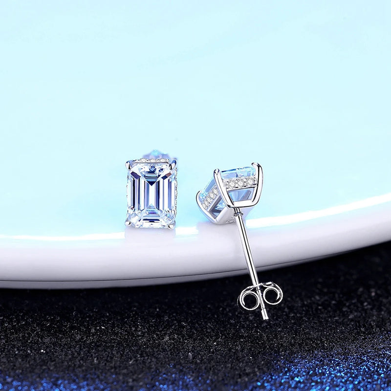 925 Sterling Silver, VVS1 3EX D Color Emerald Cut 5*7mm Moissanite Diamond Gems Studs for Women