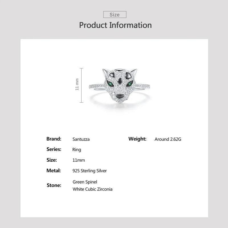 925 Sterling Silver Green Spinel and Cubic Zirconia Leopard Ring for Women