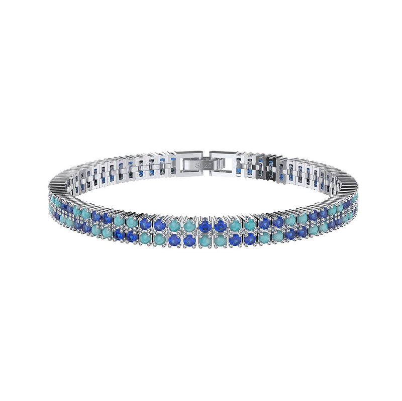 925 Sterling Silver Blue CZ & Turquoise Tennis Bracelet for Women