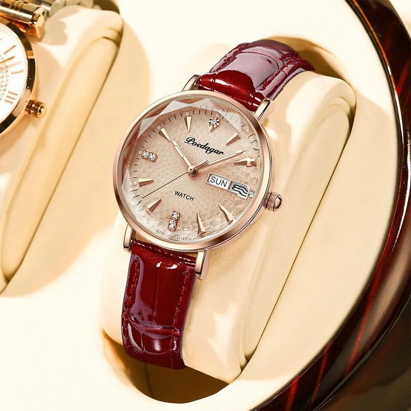 Exquisite Ladies Watch with Ultra-thin Leather Belt, Waterproof, Luminous Quartz Movement