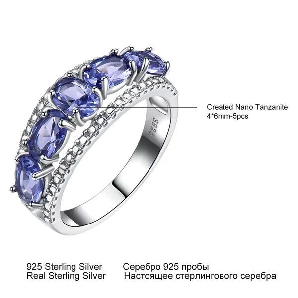 Sterling Silver Nano Tanzanite Oval Rings for Women