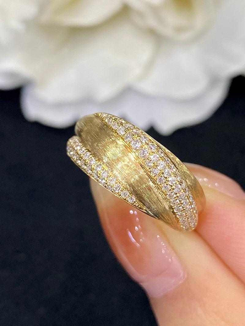 18K Yellow Gold Natural Diamond Skinny Tie Ring for Women