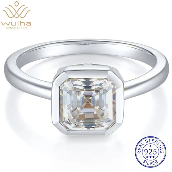 925 Sterling Silver, 2 CT Moissanite Diamond Asscher Cut Ring