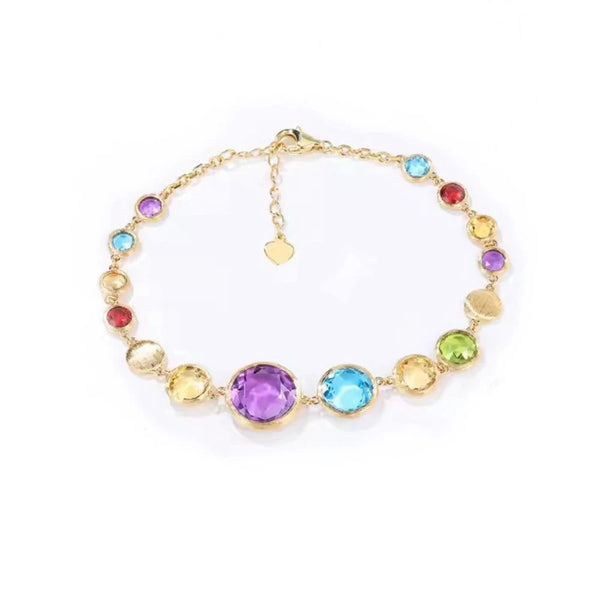 Solid 14K Yellow Gold Genuine Amethyst Peridot Blue Topaz Garnet Citrine Bracelet for Women