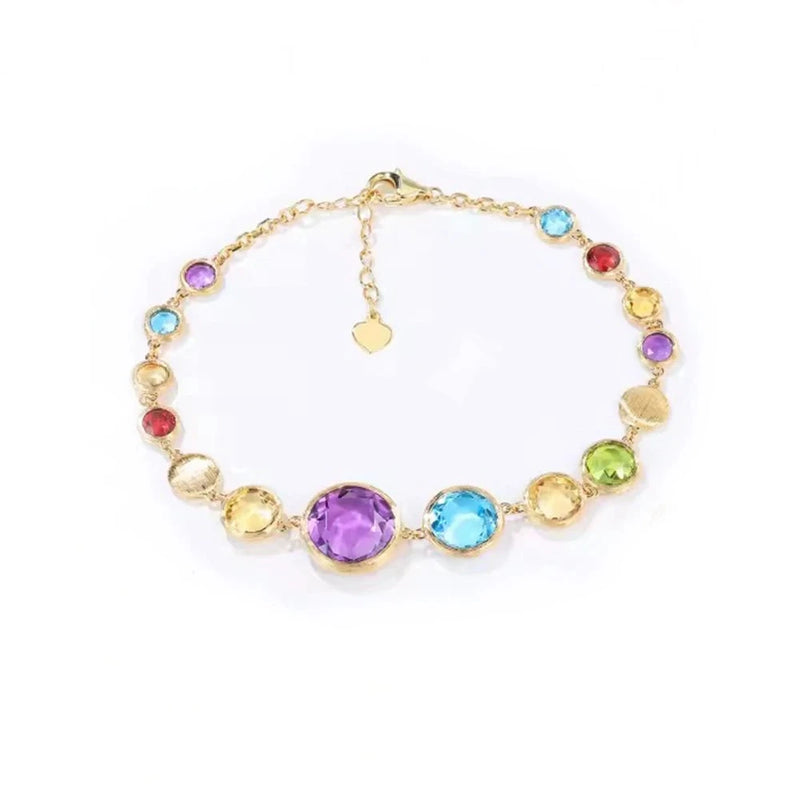 Solid 14K Yellow Gold Genuine Amethyst Peridot Blue Topaz Garnet Citrine Bracelet for Women