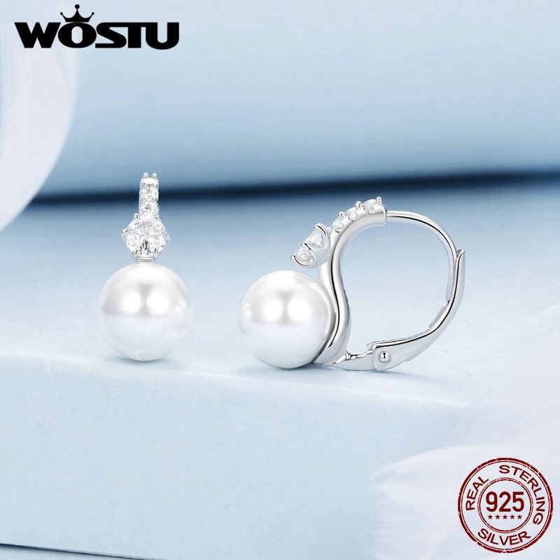 925 Sterling Silver Natural White Pearl Drop Earrings for Women