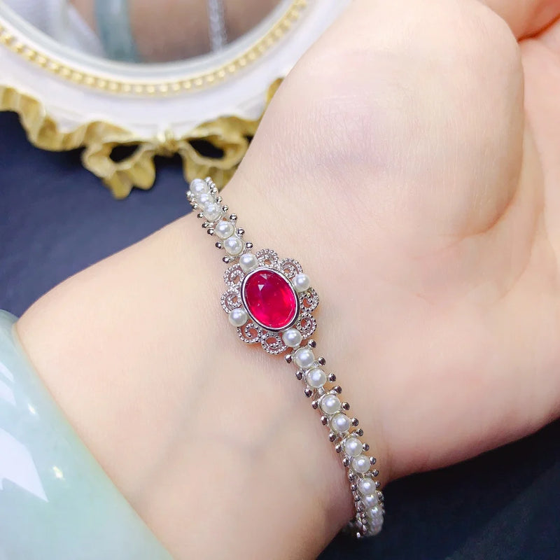 Sterling Silver Natural Ruby Bracelet with Certificate for Women