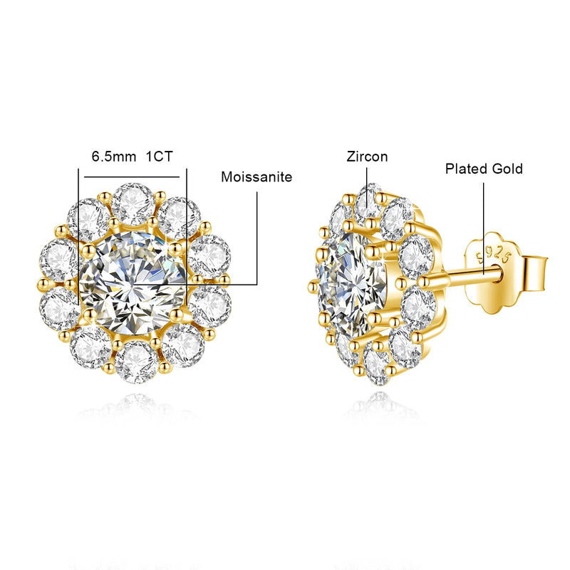 925 Silver Moissanite 2 Carat Flower Earrings for Women