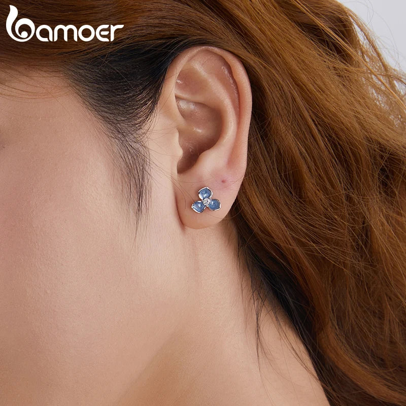 925 Sterling Silver Blue Flower Stud Earrings for Women