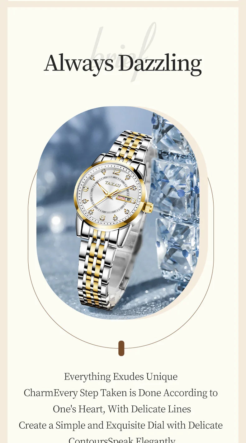 Stainless Steel Quartz Elegant Fashion Waterproof Watch for Women