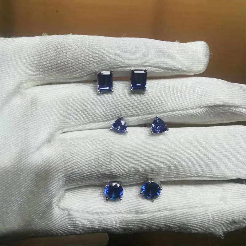 925 Sterling Silver Tanzanite Blue Stud Earrings with 5A Zircon for Women